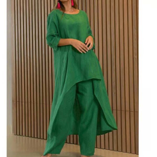 Solid Color Linen Fashionable Casual Suit