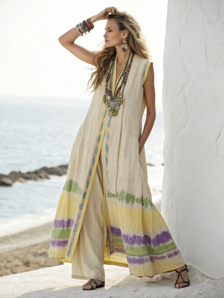 Cotton and linen long vest suit Ivry Ylw