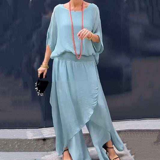 Loose Top & Slit Wide-Leg Set