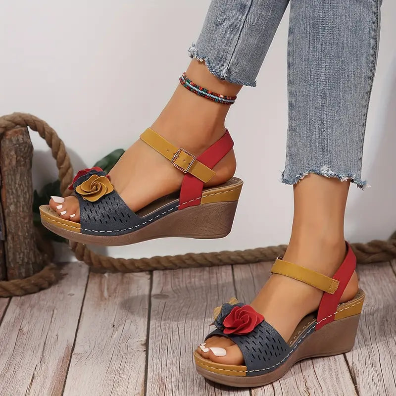 Vibrant Colorblock Wedge Sandals - Soft, Platform