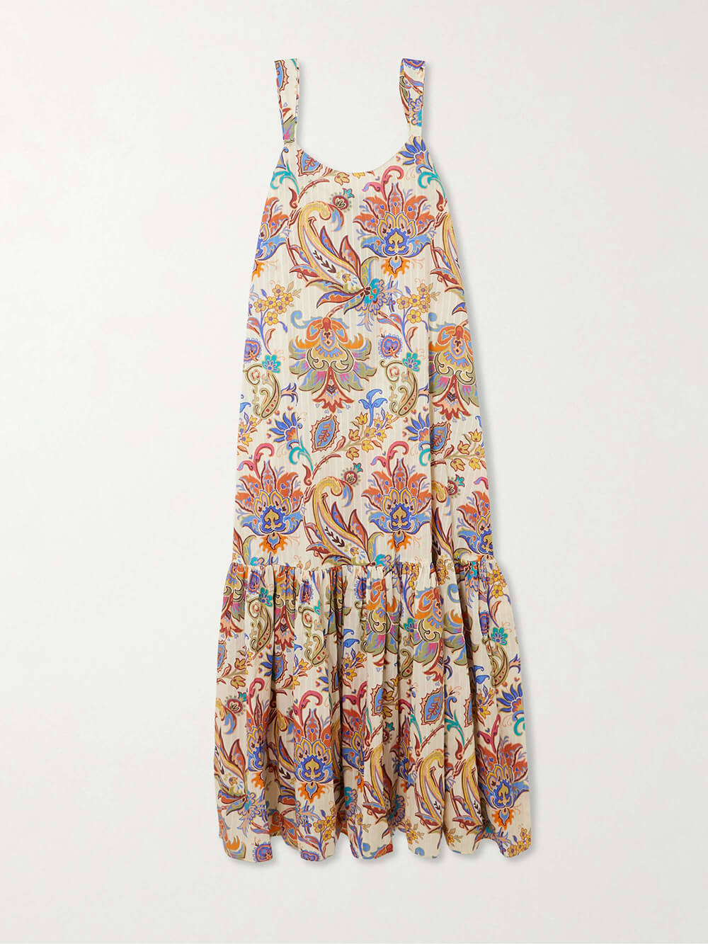 Unique Ruched Layered Paisley Print Maxi Dress
