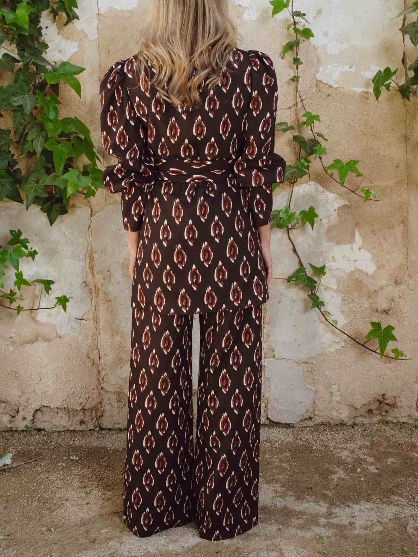 Retro Bohemian Ikat Print Belted Blazer Top