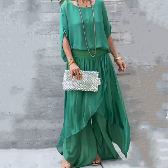 Loose Top & Slit Wide-Leg Set
