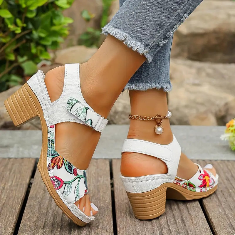 Women's Fashion Floral Print High-Heel Sandals