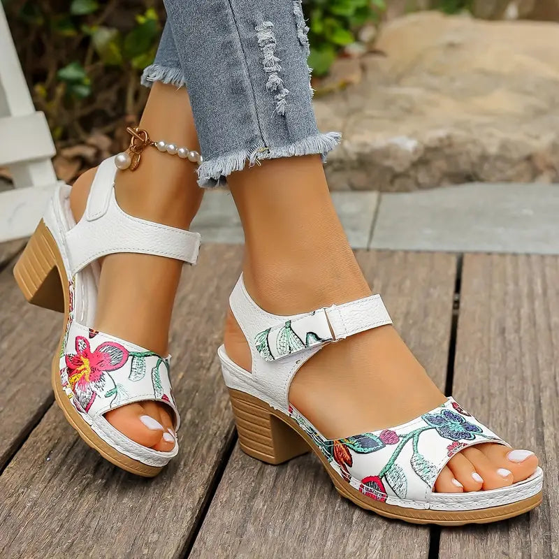 Women's Fashion Floral Print High-Heel Sandals