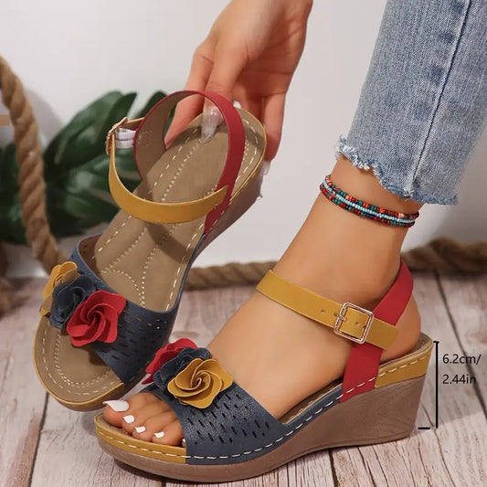 Vibrant Colorblock Wedge Sandals - Soft, Platform