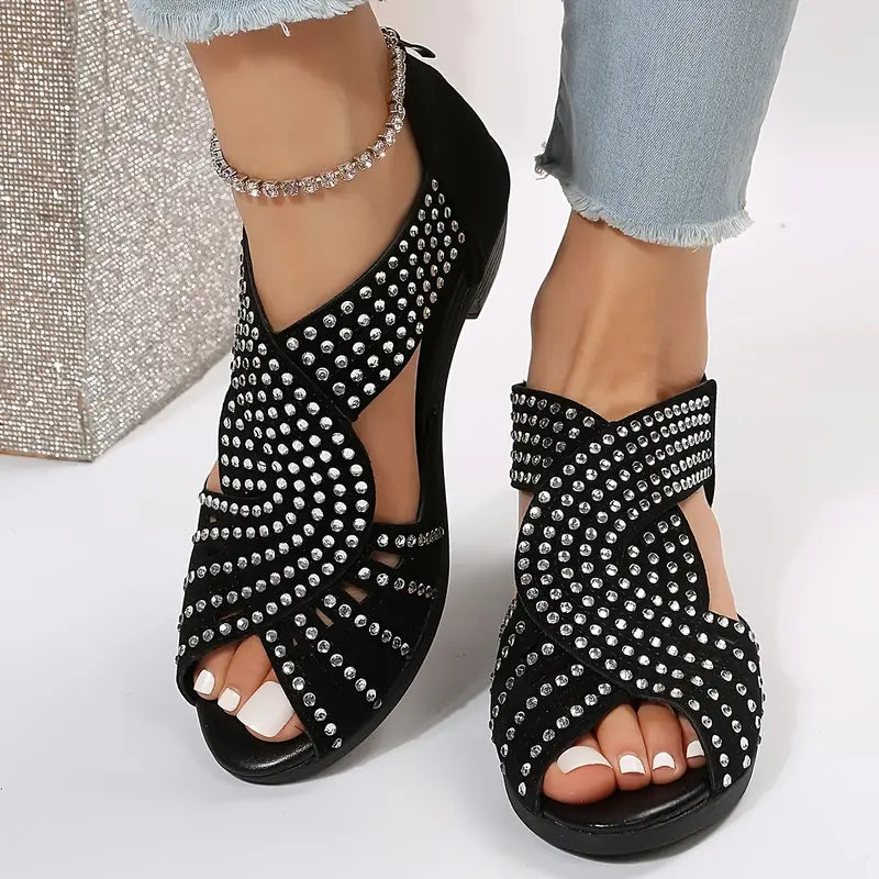 Elegant Women's Rhinestone Wedge Sandals