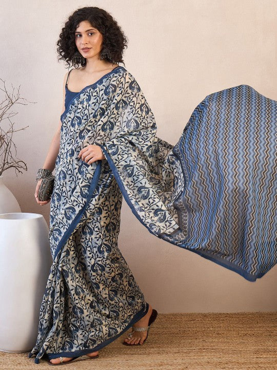 Ethnic Motifs Ready to Wear Dabu Saree