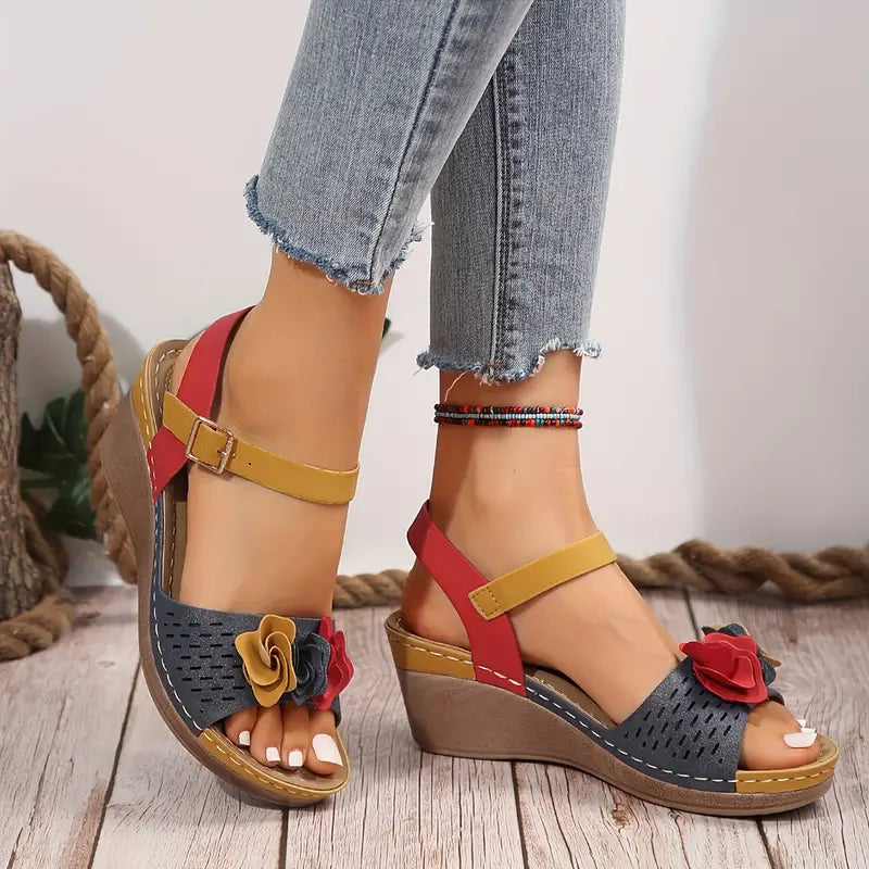Vibrant Colorblock Wedge Sandals - Soft, Platform