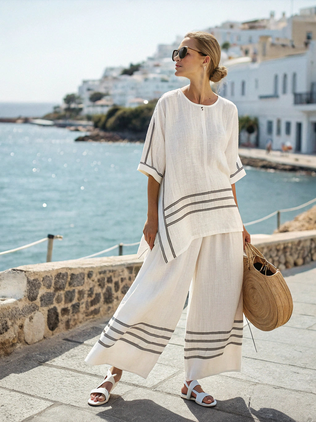 Cotton and linen women's stripe suit