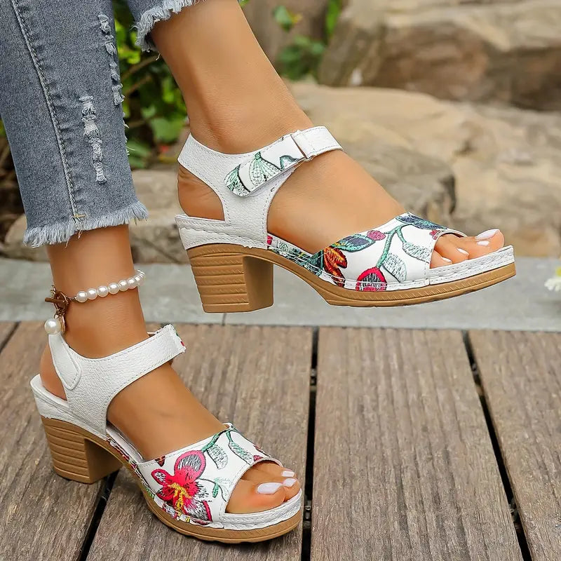 Women's Fashion Floral Print High-Heel Sandals