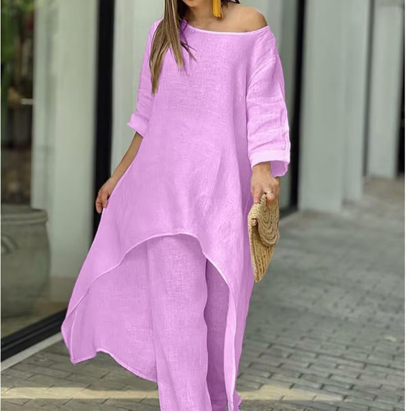 Solid Color Linen Fashionable Casual Suit