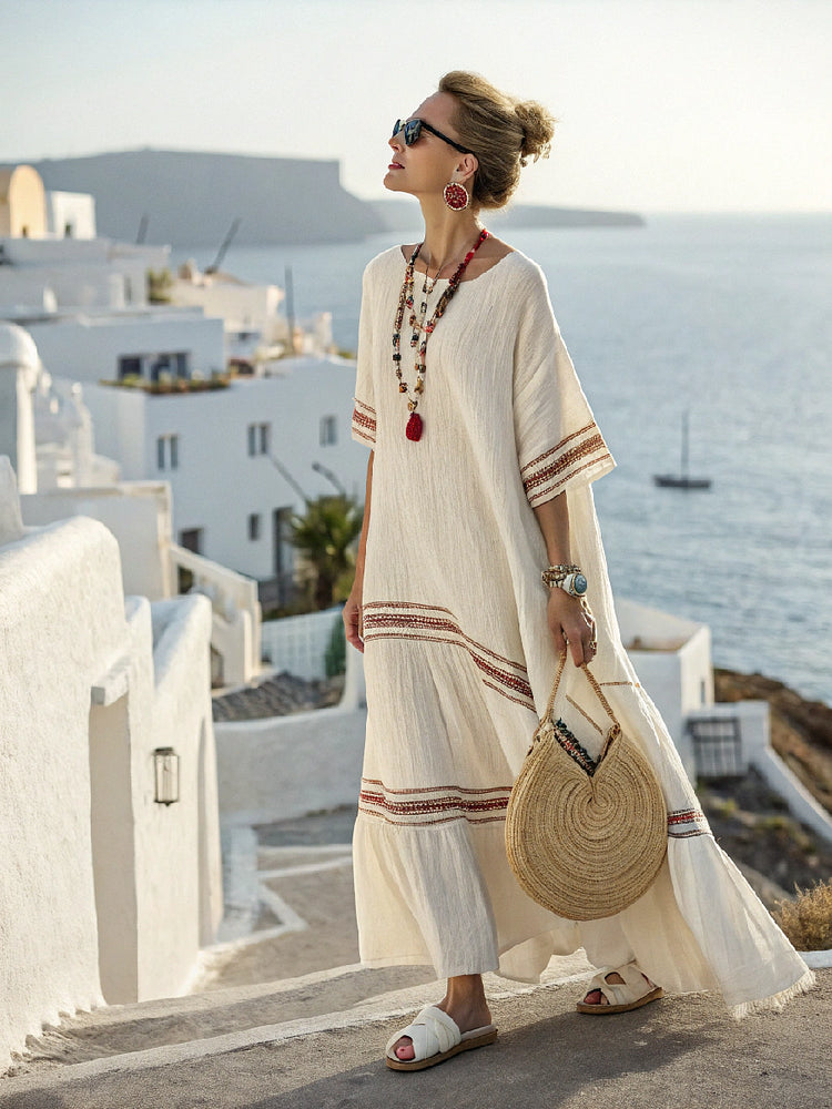 Linen Solid Color Loose Dress Ivry Brn