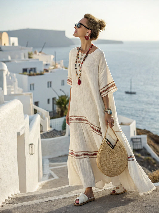 Linen Solid Color Loose Dress Ivry Brn