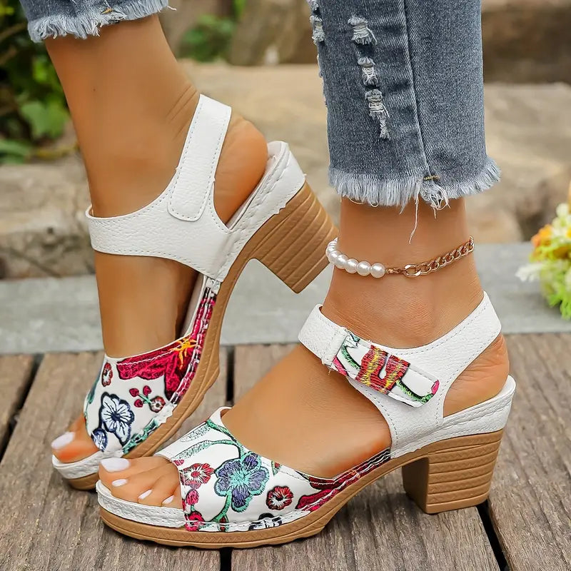 Women's Fashion Floral Print High-Heel Sandals