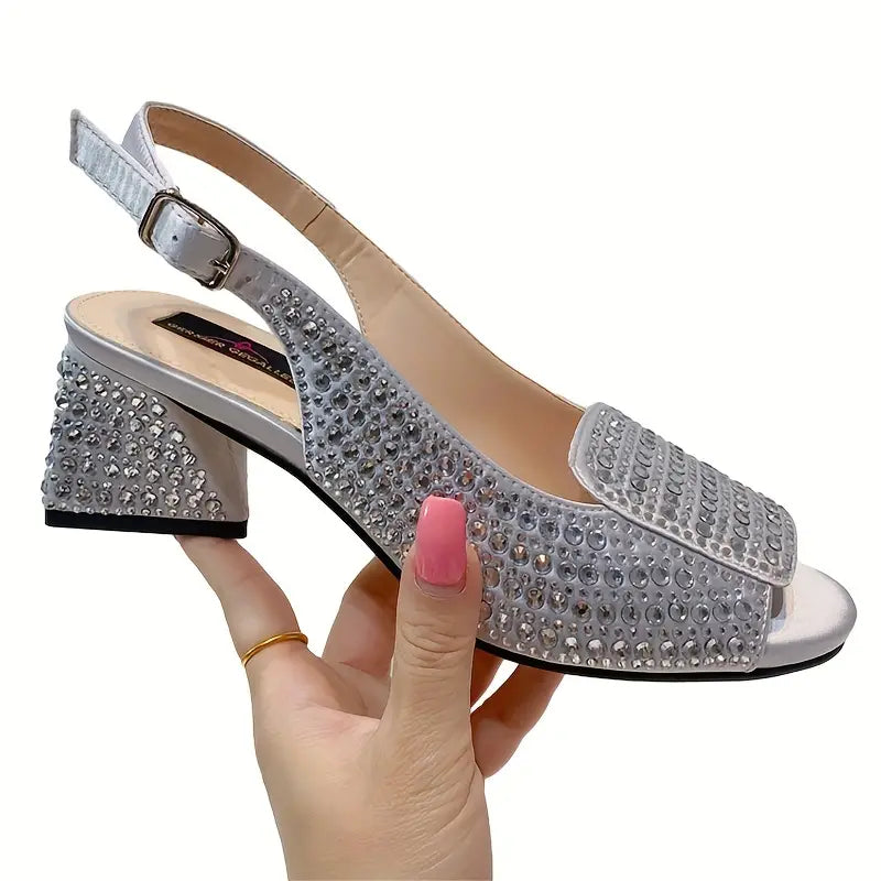 Rhinestone Pattern Sandals, Slip On Peep