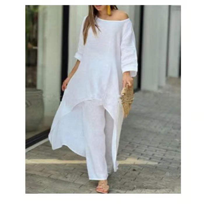 Solid Color Linen Fashionable Casual Suit