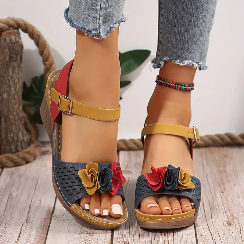 Vibrant Colorblock Wedge Sandals - Soft, Platform