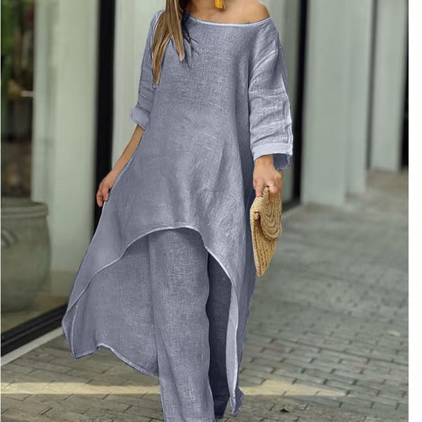 Solid Color Linen Fashionable Casual Suit