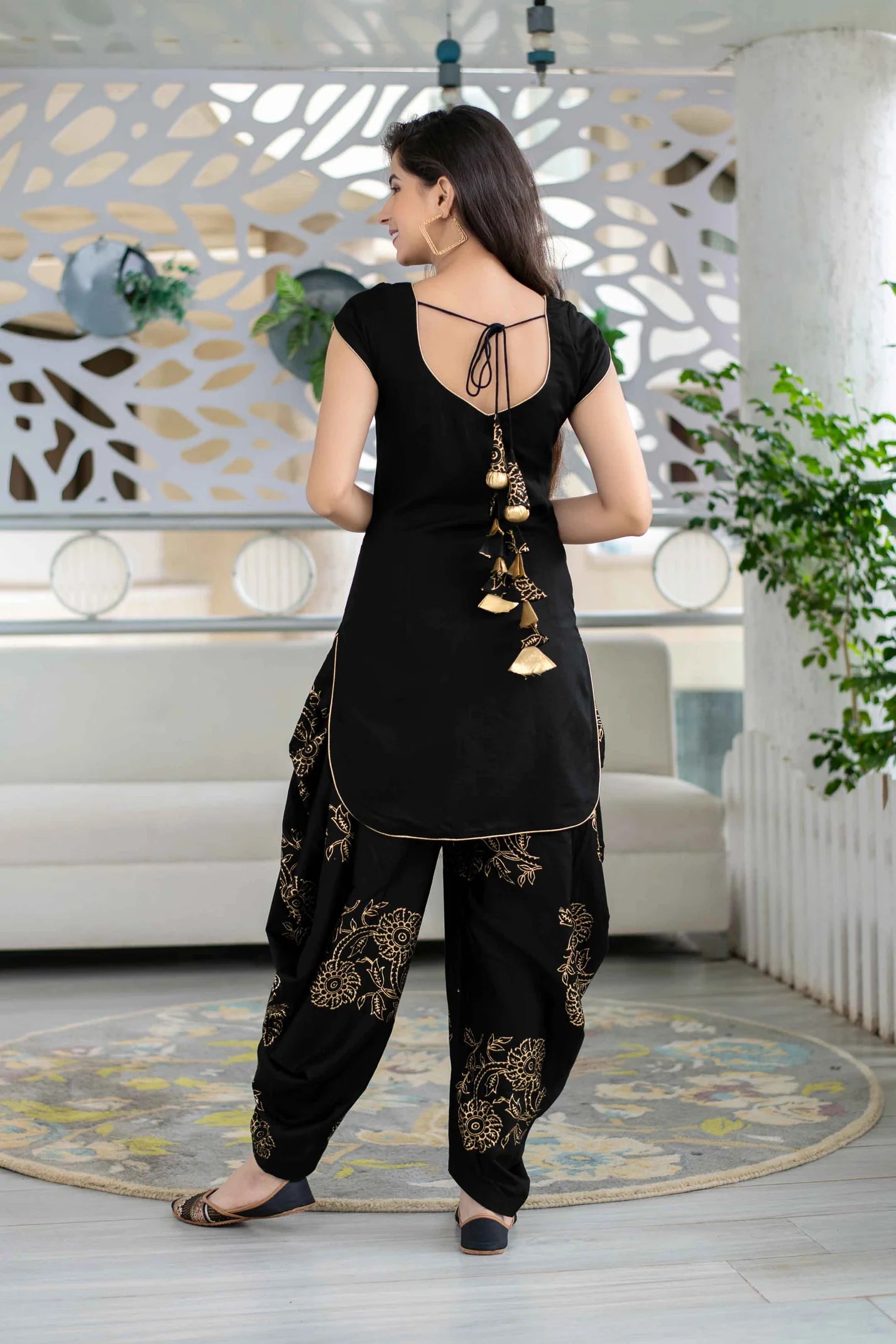 Women's Black Rayon Block Print Kurta Set
