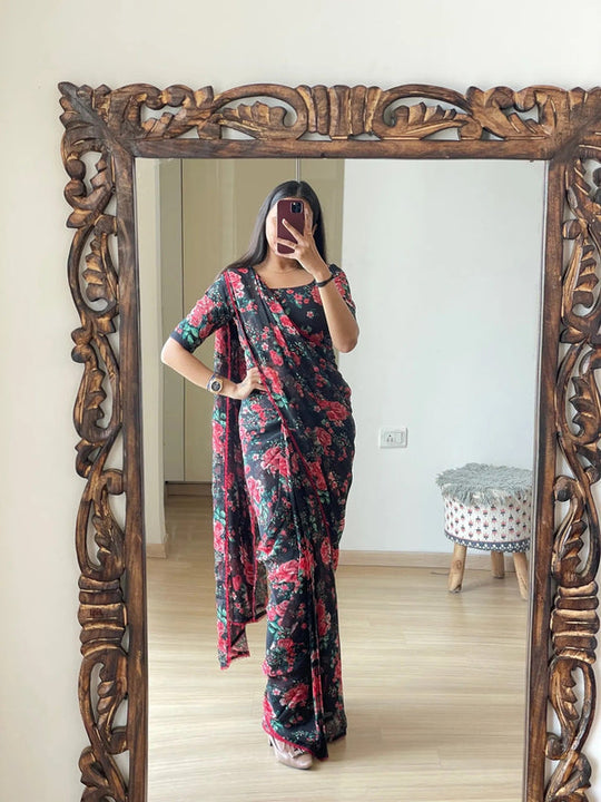 1-MIN READY TO WEAR RED ROSE SAREE