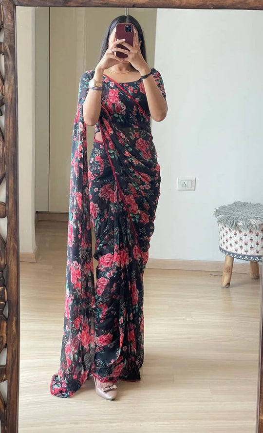 1-MIN READY TO WEAR RED ROSE SAREE