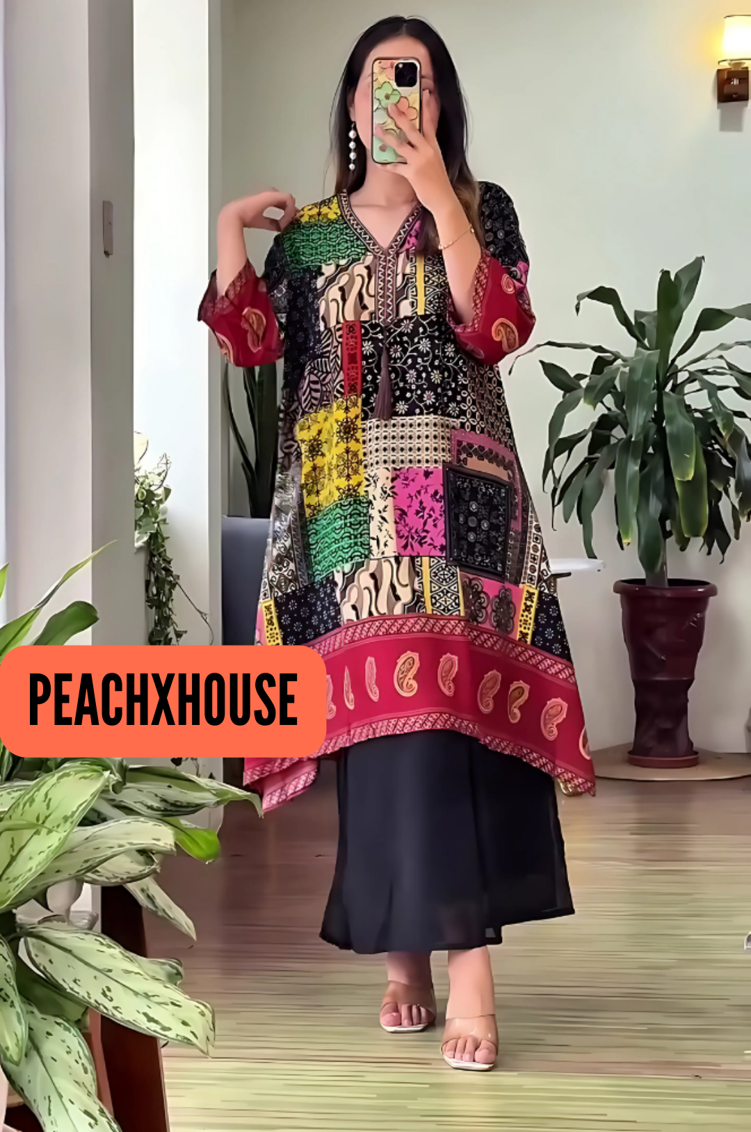 Stunning  Long Patch Work Printed Kurti Pallazo Set