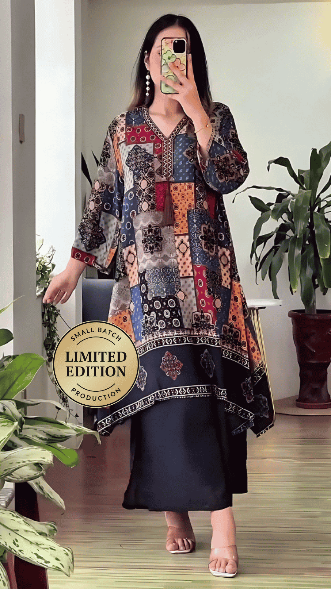 Stunning  Long Patch Work Printed Kurti Pallazo Set