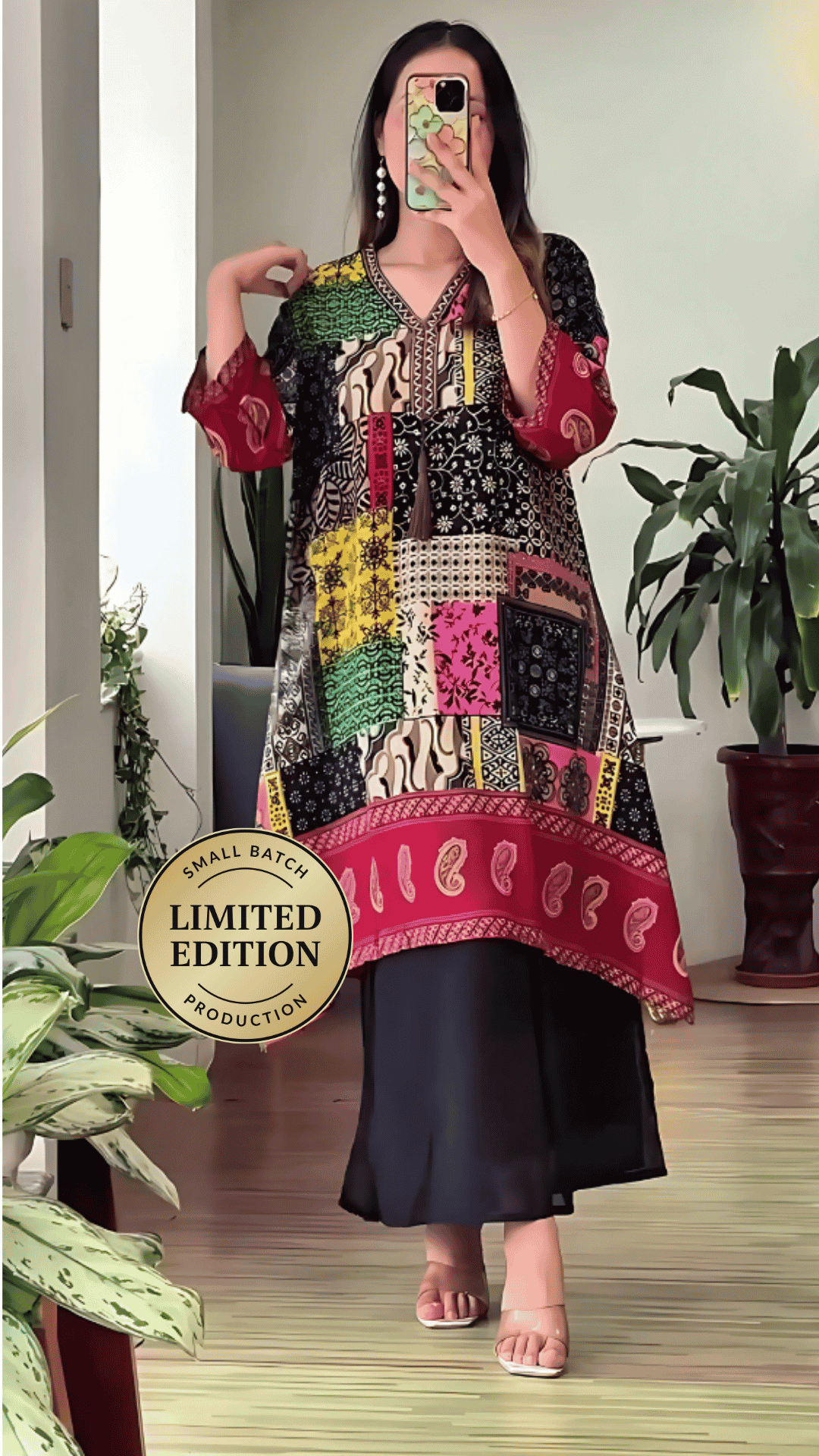 Stunning  Long Patch Work Printed Kurti Pallazo Set