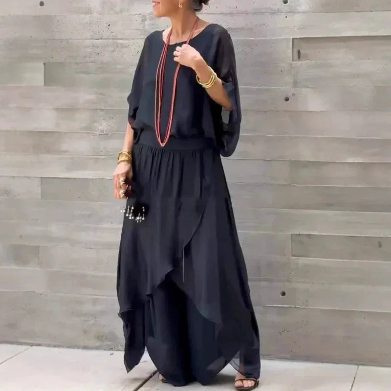 Loose Top & Slit Wide-Leg Set