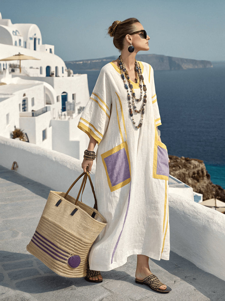 Linen Solid Color Loose Dress Prpl Y
