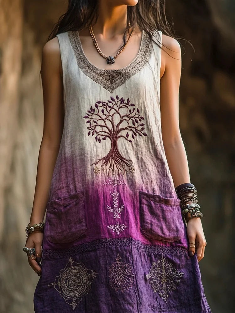 Viking Tree Of Life Embroidered Women's Tank Dress With Pockets