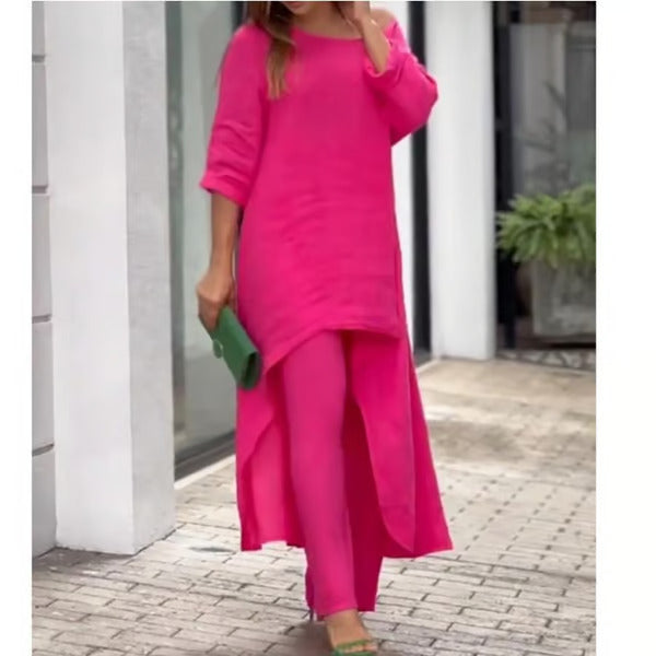 Solid Color Linen Fashionable Casual Suit