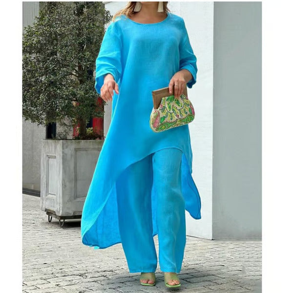 Solid Color Linen Fashionable Casual Suit