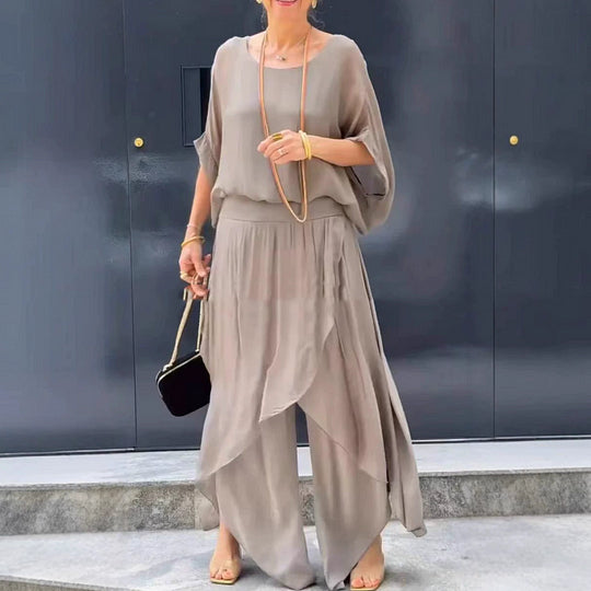 Loose Top & Slit Wide-Leg Set