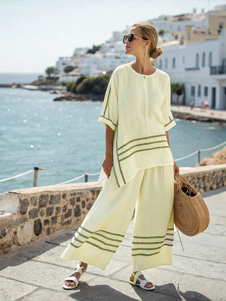 Cotton and linen women's stripe suit