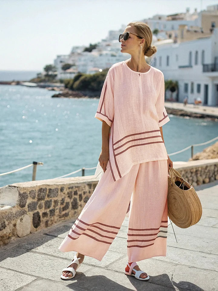 Cotton and linen women's stripe suit