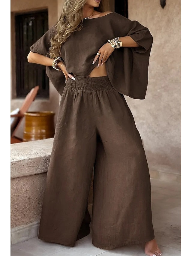 Linen Cotton Half Sleeve Crew Neck Solid Wear