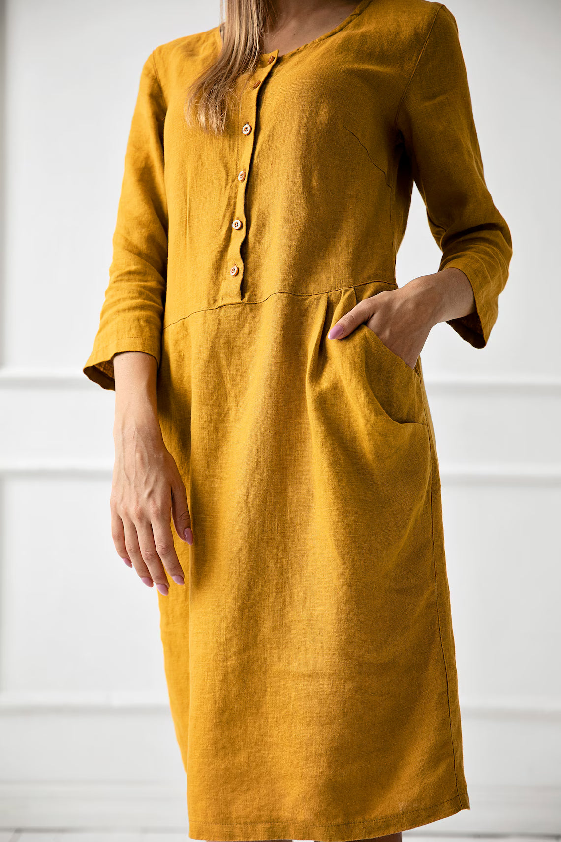 Vibrant Linen Dress with Pocket