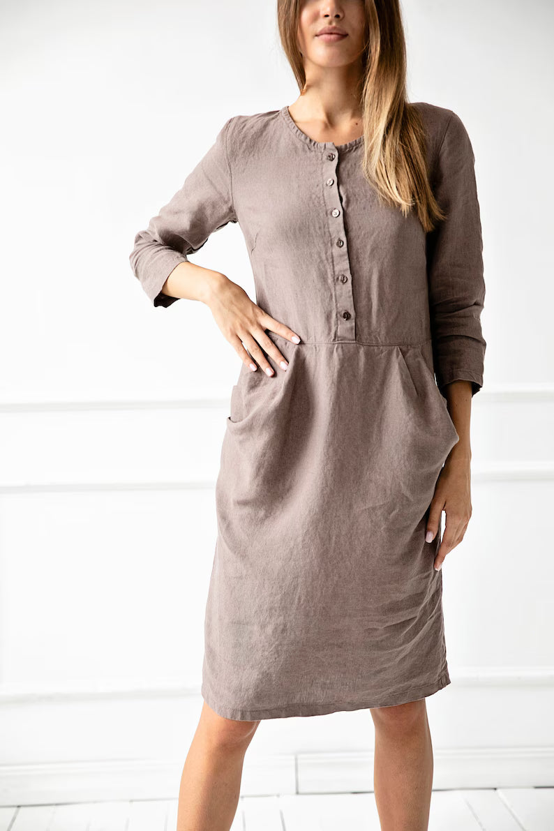 Vibrant Linen Dress with Pocket