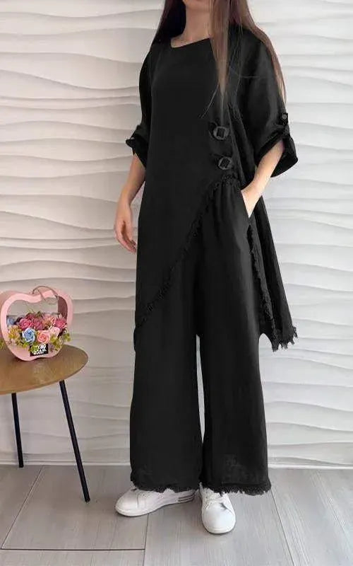 Stunning Cotton and Linen Round Neck Two-piece Suit