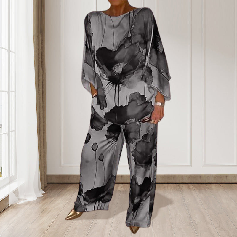 Watercolor Floral Print Loose 2-Piece Suit