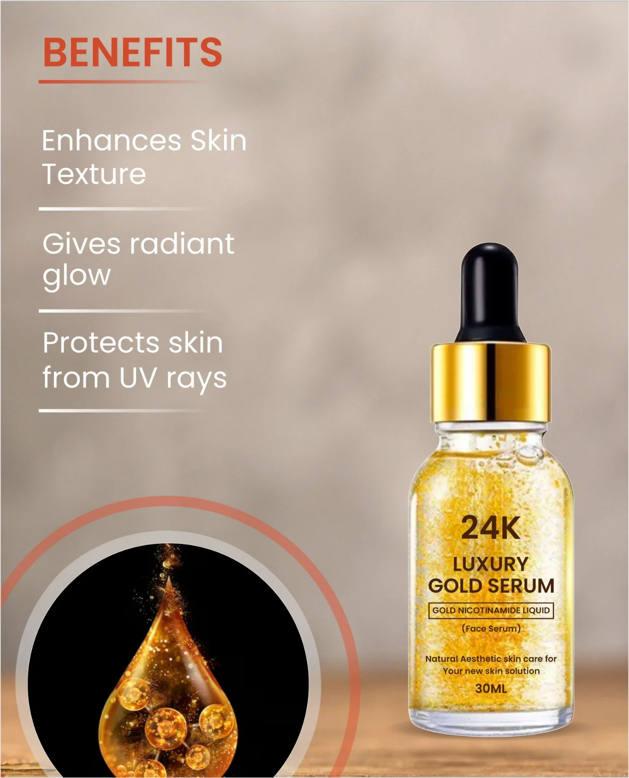 HERBAL 24CRT GOLD FACE SERUM FOR DARK CIRCLE REMOVAL
